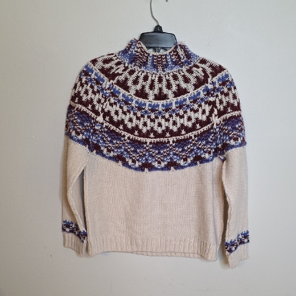 Topshop Nordic Faire Cream Patterned Turtleneck Sweater Size 4